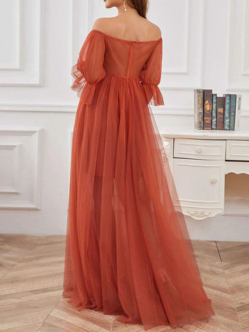 Maxi Robes de Maternité en Tulle à Manches Cloche et Col Bateau